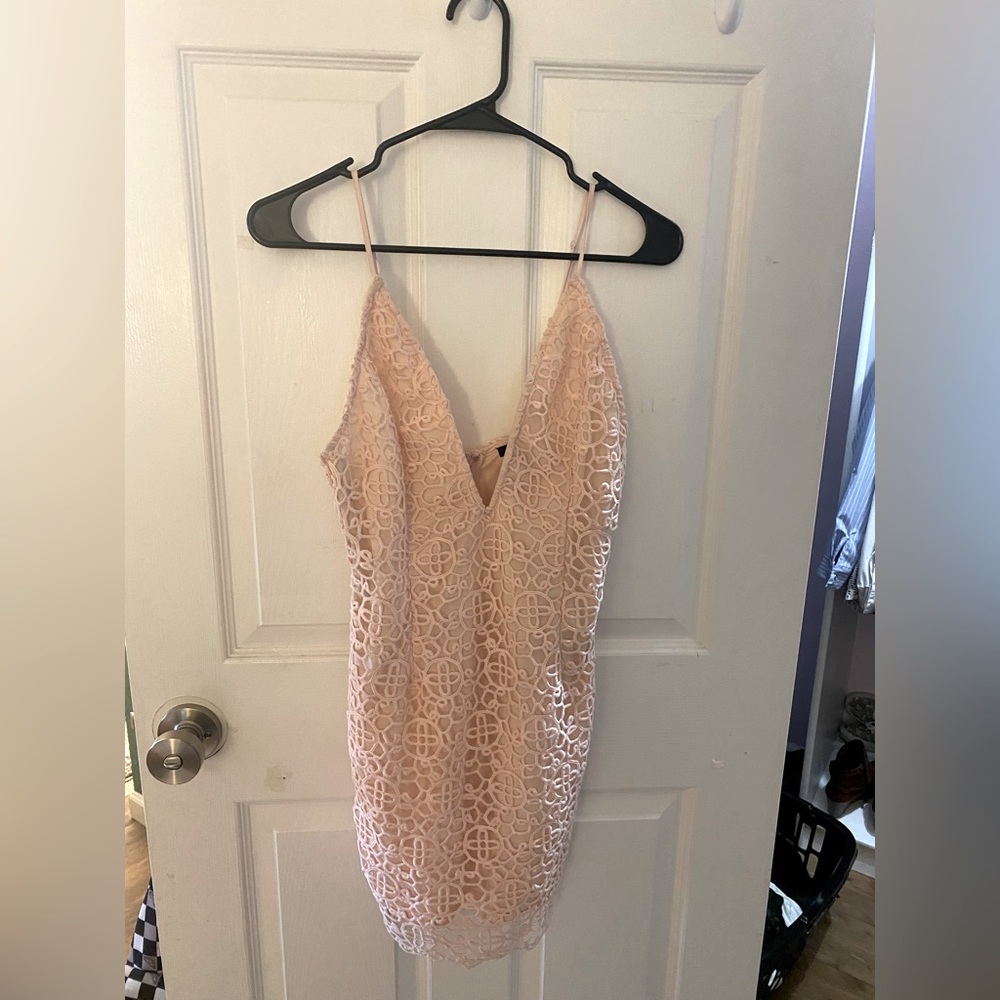 Forever 21 Pink Vneck Crochet Knit Dress